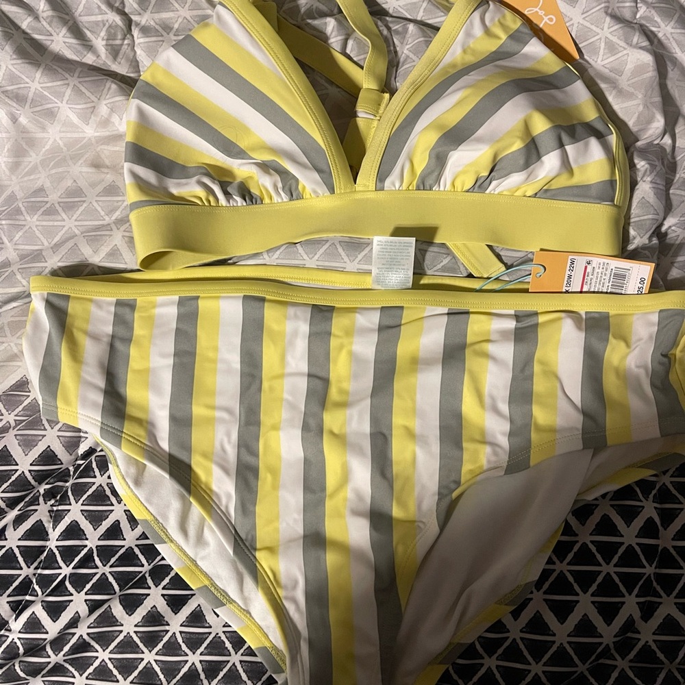 Yellow and Gray Striped Bikini Set